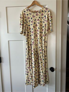 Vintage 90s Yellow Floral Midi Dress